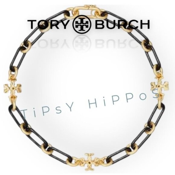 NEW!! Tory Burch Black and Gold Roxanne Necklace and Bracelet Set - Picture 4 of 6